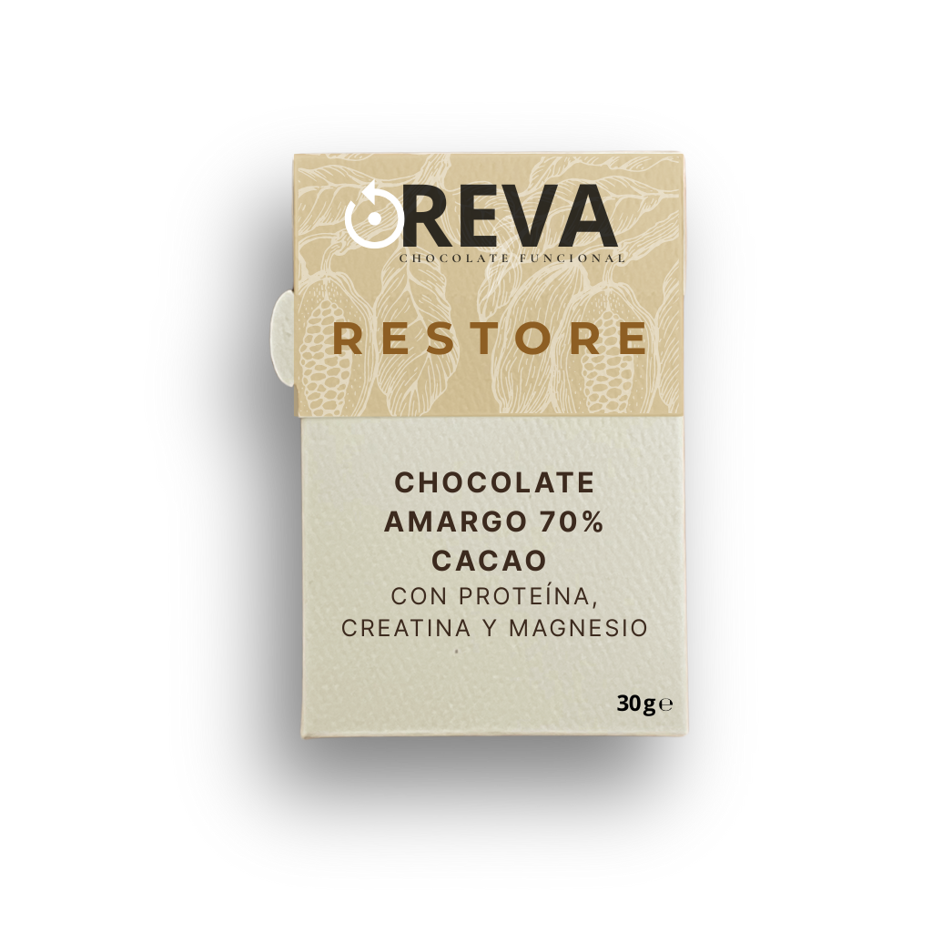 REVA - Chocolate para recuperación muscular con proteína, creatina y magnesio (30g)
